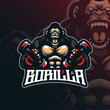 Gorilla mascot logo design vector with modern illustration concept style for badge, emblem and t shirt printing. Gorilla fitness illustration for sport and team.