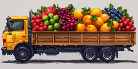 Wall Mural - A fresh produce truck delivers a colorful assortment of fruits and vegetables from the farm to market.