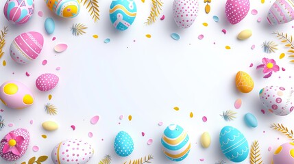 Wall Mural - Easter egg border on white background with room for text