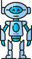 Aufkleber - Game humanoid robot, futuristic droid, alien retro virtual bot line color icon. Robotic technology vintage android, chatbot humanoid droid or industry future machine, AI robot outline vector icon