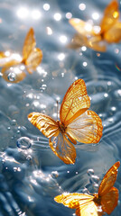 Wall Mural - Golden Butterfly Alight on Water's Surface created with Generative AI technology