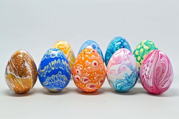 Wall Mural - Handmade Easter eggs in vibrant colors on white background