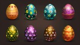 Fototapeta Dinusie - Colored Easter eggs with beautiful decoration patterns on white background - vector illustration