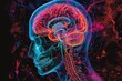 AI Brain Chip brain. Artificial Intelligence stimulation mind traumatic brain injury rehabilitation circuit board. Neuronal deep brain stimulation network digital therapeutics