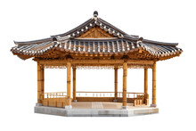 Traditional Korean Wooden Gazebo Isolated On White Background
