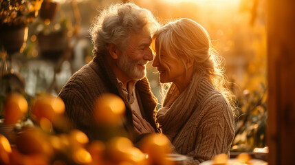 Wall Mural - In the kitchen, an elderly couple cheerfully cooks food together.