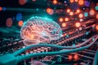 AI Brain Chip circuit. Artificial Intelligence findings human thalamus mind circuit board. Neuronal network digital startups smart computer processor brain health assessment