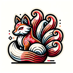 Wall Mural - abstract illustration of Japanese fantasy creature nine tailed fox kitsune mythology magical Kitsune nine tails fox