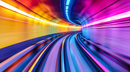 Wall Mural - speed and motion in a modern tunnel, emphasizing transportation and futuristic travel with colorful 