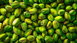 Top view on green fresh pistachios pattern. Nuts background. Generative AI
