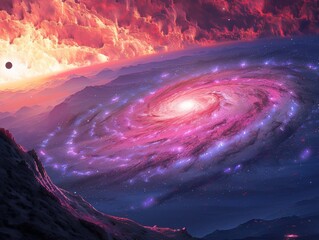 Wall Mural - Surreal Pink Galaxy space. Generative AI