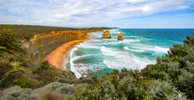 Offshore Limestone Stack On Gibson Beach As Seen From The Castle Rock In The Twelve Apostles Marine National Park Along The Great Ocean Road In Victoria, Australia