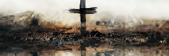 Wall Mural - Ash Wednesday. Christian cross symbol marked with ash