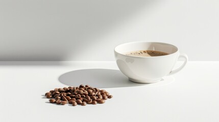 Wall Mural - Coffee cup and beans on a white background.