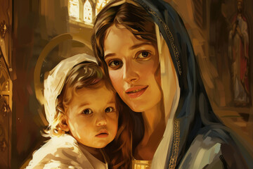 Painting of Portrait of Mary with baby Jesus