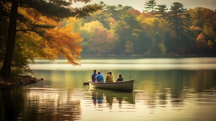 Wall Mural - water family boat lake