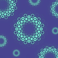 Poster - Purple composition with a pattern of circles and dots of different sizes. 3d rendering illustration