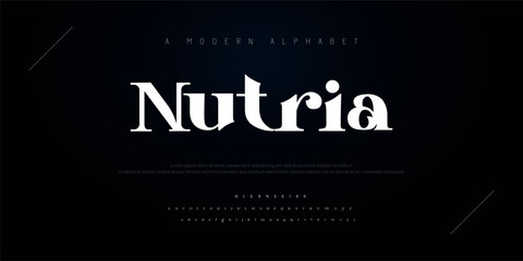 Wall Mural - Nutria Modern abstract digital alphabet font. Minimal technology typography, Creative urban sport fashion futuristic font and with numbers. vector illustration