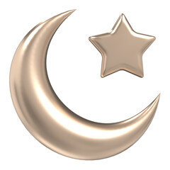 Wall Mural - Islamic crescent moon and star icon. Golden Moon and star 3d icon. Symbol shape design for islamic concept. 3D render illustration