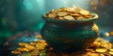 St Patricks Daythemed pot filled with gold coins festive holiday concept. Concept St, Patrick's Day, Pot of Gold, Festive Holiday, Lucky Charms, Irish Celebration