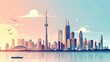 2d flat illustration abstract vector graphic design of a city skyline with modern high rise buildings 