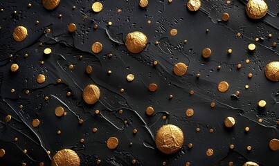 Wall Mural - Black surface with gold dots. Suitable for abstract backgrounds or luxury designs