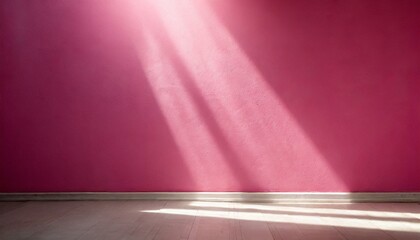 Wall Mural - Blank pink interior wall lit by sunshine. Modern minimalistic product display