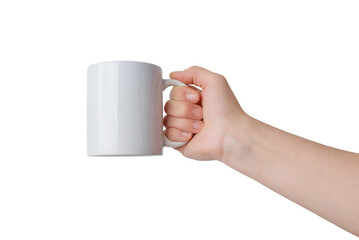 Poster - Hand holding a clean white mug transparent. For Print-on-Demand design promotion. Perfect for showcasing custom designs and personalized creations