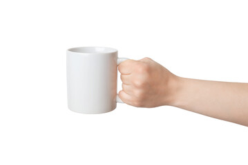 Poster - Blank white mug, held by an transparent hand, offers endless possibilities for Print-on-Demand design promotion. Versatile and customizable canvas