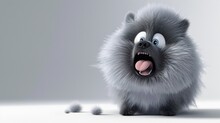Chibi Dog Cartoon In 3D Caught Mid Yawn Showcasing Fluffy Details Against White