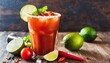Michelada - Mexican inspired cocktail with beer, lime juice, tomato juice, spicy sauce 