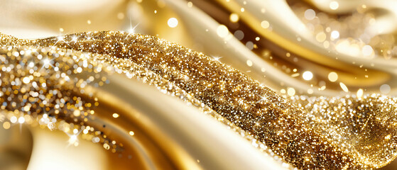 Wall Mural - Golden Sparkle: Glittering Bokeh Effect for a Festive or Celebratory Golden Background