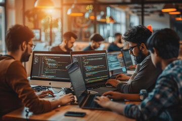 Brainstorming IT Programmers Use Computer Together, Software Engineers Develop App Program