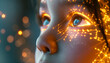© JR-50 - A close up of an AI childs face eyes glowing with data streams as they interface directly with cloud computing networks learning and evolving a testament to the potential of AI in shaping future