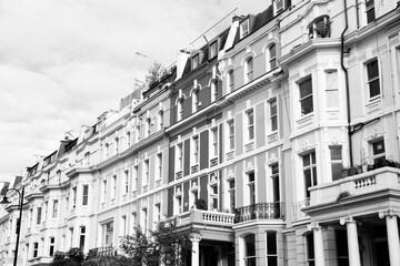 Wall Mural - Notting Hill, London. Architecture of England. Black and white photo.