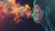 Artistic representation of a human profile with vibrant smoke flowing from the mouth, symbolizing creativity and expression.