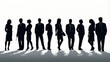 Group of business people standing next to each other in row, silhouetted against white background.