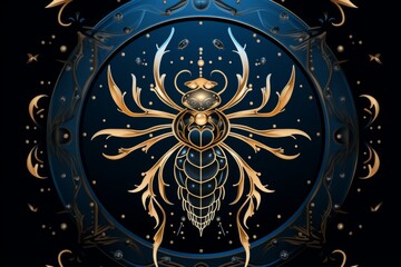 Wall Mural - Scorpio zodiac sign shining in gold isolated on black background vector illustration