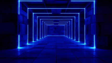 Aufkleber - Neon light figures on a dark abstract background. Neon lamps on a brick wall in a dark room