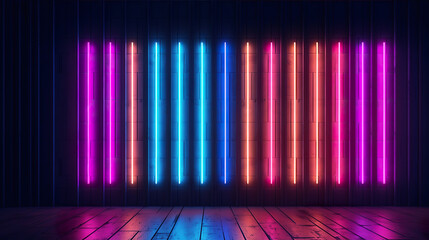 Wall Mural - neon light figures on a dark abstract background. neon lamps on a brick wall in a dark room