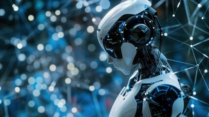 photo of a beautiful artificial intelligence robot, full body, electronics background
