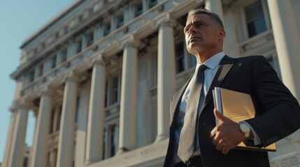 Wall Mural - a confident man shows good sign and is holding an annual report of his business