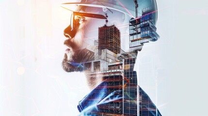 a photo collage of modern engineers at work, office, architects
