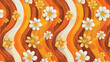 70s themed groovy waves and floral pattern background