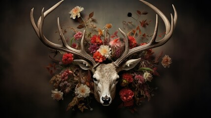 Poster - wildlife antlers and flowers