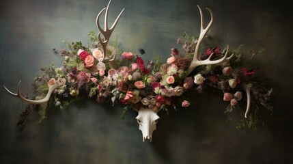 Poster - nature antlers flowers