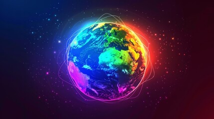 Wall Mural - planet earth simulating virtual connectivity generative ai