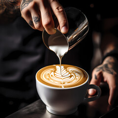 Poster - Close-up of a barista pouring latte art.