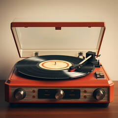 Canvas Print - Vintage record player with a vinyl record spinning