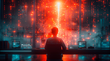 Computer specialist for cybersecurity and futuristic digital concepts